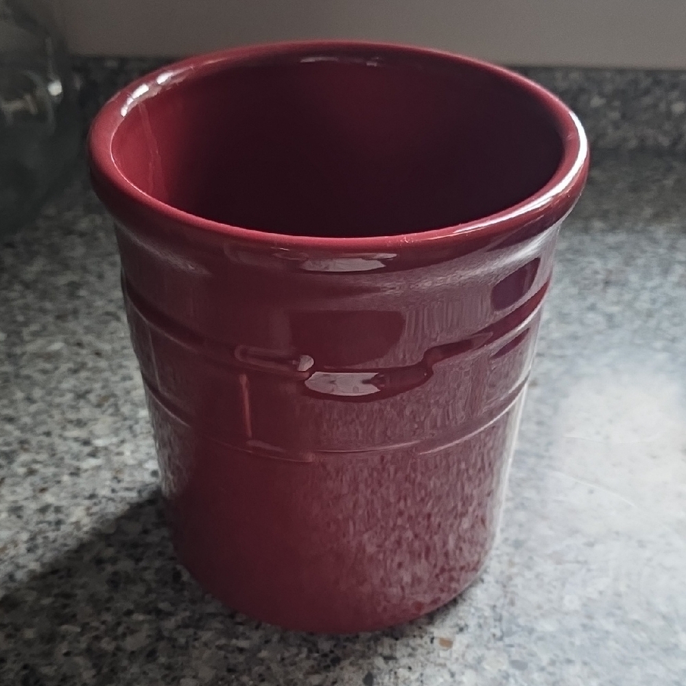 Longaberger Red Ceramic Pottery Dish - Embossed Logo